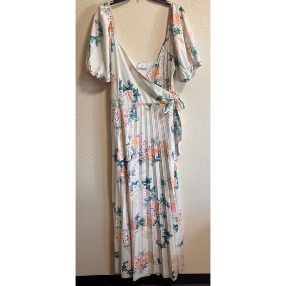 NEW Asos Curve Maxi Wrap Dress Puff Sleeve Floral Print Pleated Size 12 - Picture 3 of 11